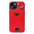 For iPhone 14 Calf Texture Card Slot Ring Holder Phone Case(Red)
