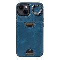 For iPhone 14 Calf Texture Card Slot Ring Holder Phone Case(Blue)
