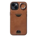 For iPhone 14 Calf Texture Card Slot Ring Holder Phone Case(Brown)
