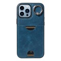 For iPhone 13 Pro Max Calf Texture Card Slot Ring Holder Phone Case(Blue)