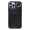 For iPhone 13 Pro Max Calf Texture Card Slot Ring Holder Phone Case(Black)