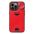 For iPhone 13 Pro Calf Texture Card Slot Ring Holder Phone Case(Red)