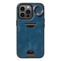 For iPhone 13 Pro Calf Texture Card Slot Ring Holder Phone Case(Blue)
