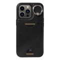 For iPhone 13 Pro Calf Texture Card Slot Ring Holder Phone Case(Black)