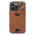 For iPhone 13 Pro Calf Texture Card Slot Ring Holder Phone Case(Brown)