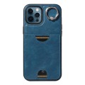 For iPhone 12 Pro Max Calf Texture Card Slot Ring Holder Phone Case(Blue)