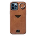 For iPhone 12 Pro Max Calf Texture Card Slot Ring Holder Phone Case(Brown)