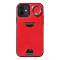 For iPhone 12 / 12 Pro Calf Texture Card Slot Ring Holder Phone Case(Red)
