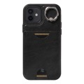 For iPhone 12 / 12 Pro Calf Texture Card Slot Ring Holder Phone Case(Black)