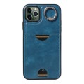 For iPhone 11 Pro Max Calf Texture Card Slot Ring Holder Phone Case(Blue)