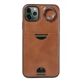 For iPhone 11 Pro Max Calf Texture Card Slot Ring Holder Phone Case(Brown)