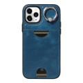 For iPhone 11 Pro Calf Texture Card Slot Ring Holder Phone Case(Blue)