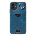 For iPhone 11 Calf Texture Card Slot Ring Holder Phone Case(Blue)