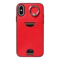 For iPhone X / XS Calf Texture Card Slot Ring Holder Phone Case(Red)