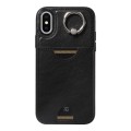 For iPhone X / XS Calf Texture Card Slot Ring Holder Phone Case(Black)