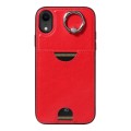For iPhone XR Calf Texture Card Slot Ring Holder Phone Case(Red)