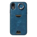 For iPhone XR Calf Texture Card Slot Ring Holder Phone Case(Blue)