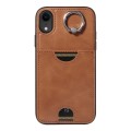 For iPhone XR Calf Texture Card Slot Ring Holder Phone Case(Brown)