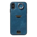 For iPhone XS Max Calf Texture Card Slot Ring Holder Phone Case(Blue)