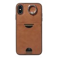 For iPhone XS Max Calf Texture Card Slot Ring Holder Phone Case(Brown)