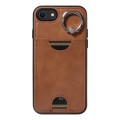For  iPhone 2022 / 2020 / 8 / 7 Calf Texture Card Slot Ring Holder Phone Case(Brown)