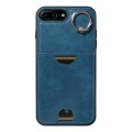 For  iPhone  8 Plus / 7 Plus Calf Texture Card Slot Ring Holder Phone Case(Blue)