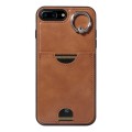 For  iPhone  8 Plus / 7 Plus Calf Texture Card Slot Ring Holder Phone Case(Brown)