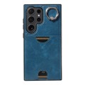 For Samsung Galaxy S24 Ultra 5G Calf Texture Card Slot Ring Holder Phone Case(Blue)