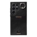 For Samsung Galaxy S24 Ultra 5G Calf Texture Card Slot Ring Holder Phone Case(Black)