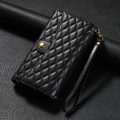For iPhone 15 Pro Max Zipper Multi-Card Wallet Rhombic Leather Phone Case(Black)