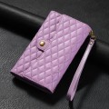 For iPhone 15 Pro Zipper Multi-Card Wallet Rhombic Leather Phone Case(Purple)