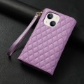 For iPhone 15 Plus Zipper Multi-Card Wallet Rhombic Leather Phone Case(Purple)