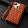 For iPhone 15 Plus Zipper Multi-Card Wallet Rhombic Leather Phone Case(Brown)
