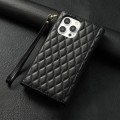For iPhone 14 Pro Zipper Multi-Card Wallet Rhombic Leather Phone Case(Black)