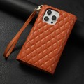 For iPhone 14 Pro Zipper Multi-Card Wallet Rhombic Leather Phone Case(Brown)