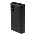 For iPhone X / XS Zipper Multi-Card Wallet Rhombic Leather Phone Case(Black)