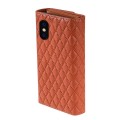 For iPhone X / XS Zipper Multi-Card Wallet Rhombic Leather Phone Case(Brown)
