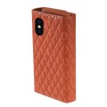 For iPhone XR Zipper Multi-Card Wallet Rhombic Leather Phone Case(Brown)