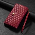 For Xiaomi Redmi Note 12 Pro+ 5G Zipper Multi-Card Wallet Rhombic Leather Phone Case(Red)