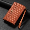 For Xiaomi Mi 11T / 11T Pro Zipper Multi-Card Wallet Rhombic Leather Phone Case(Brown)
