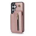 For Samsung Galaxy S24 5G YM006 Skin Feel Zipper Card Bag Phone Case with Dual Lanyard(Rose Gold)