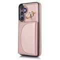 For Samsung Galaxy S23 FE 5G YM007 Ring Holder Card Bag Skin Feel Phone Case(Rose Gold)