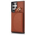 For Samsung Galaxy S22 Ultra 5G YM007 Ring Holder Card Bag Skin Feel Phone Case(Brown)