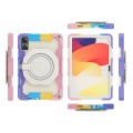 For Xiaomi Redmi Pad SE Armor Portable Rotating Ring Holder Silicone Tablet Case(Colorful Pink)
