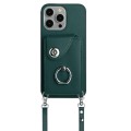 For iPhone 15 Pro Max Organ Card Bag Ring Holder Phone Case with Long Lanyard(Green)