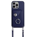 For iPhone 15 Pro Max Organ Card Bag Ring Holder Phone Case with Long Lanyard(Blue)