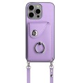 For iPhone 15 Pro Max Organ Card Bag Ring Holder Phone Case with Long Lanyard(Purple)
