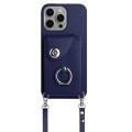 For iPhone 15 Pro Organ Card Bag Ring Holder Phone Case with Long Lanyard(Blue)