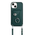 For iPhone 15 Plus Organ Card Bag Ring Holder Phone Case with Long Lanyard(Green)