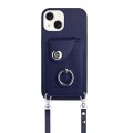 For iPhone 15 Plus Organ Card Bag Ring Holder Phone Case with Long Lanyard(Blue)